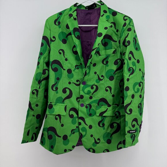 Suitmeister Batman Riddler Costume Jacket US Small 34-36 Green Question Marks - Picture 1 of 14